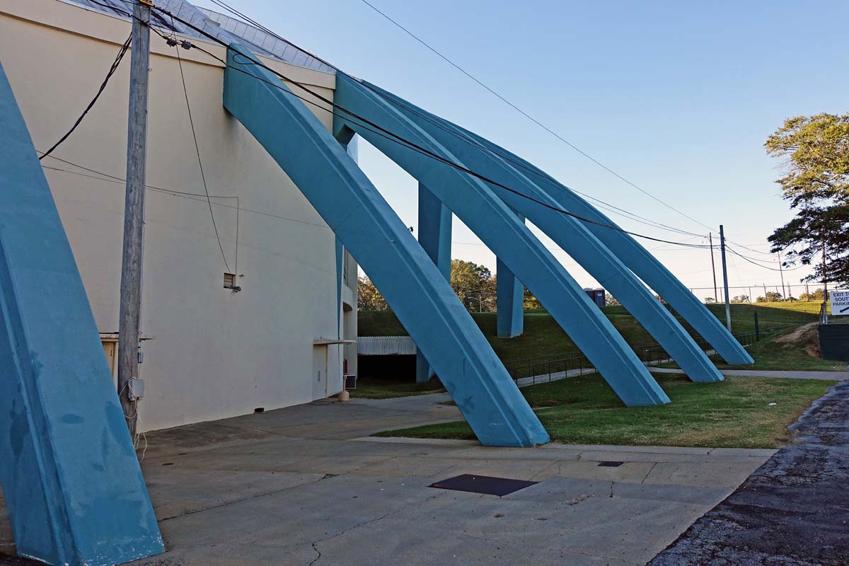 General view 3 of Alabama Coliseum showing the thin-shell concrete roof in October, 2018.