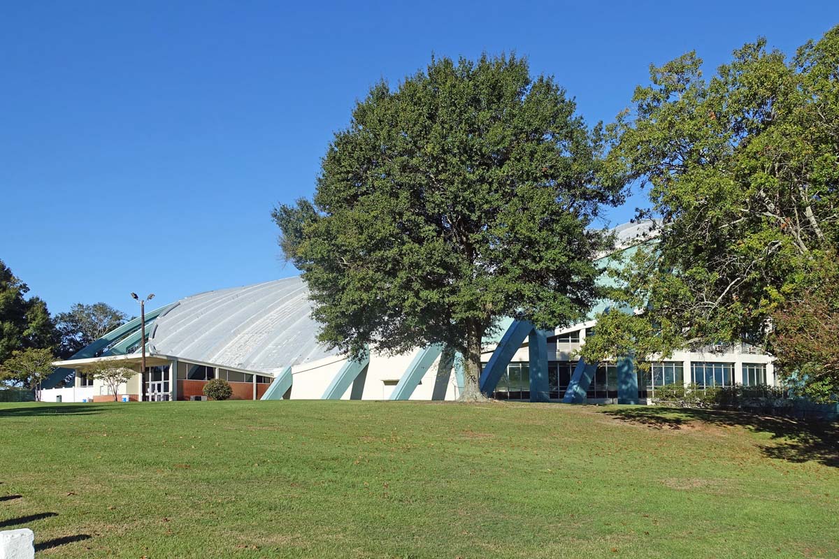 General view 5 of Alabama Coliseum showing the thin-shell concrete roof in October, 2018.