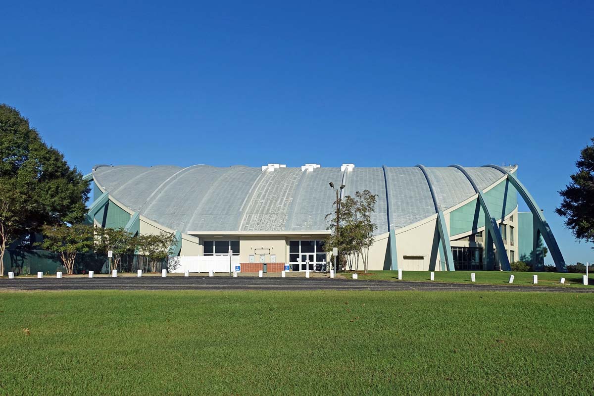 General view 6 of Alabama Coliseum showing the thin-shell concrete roof in October, 2018.