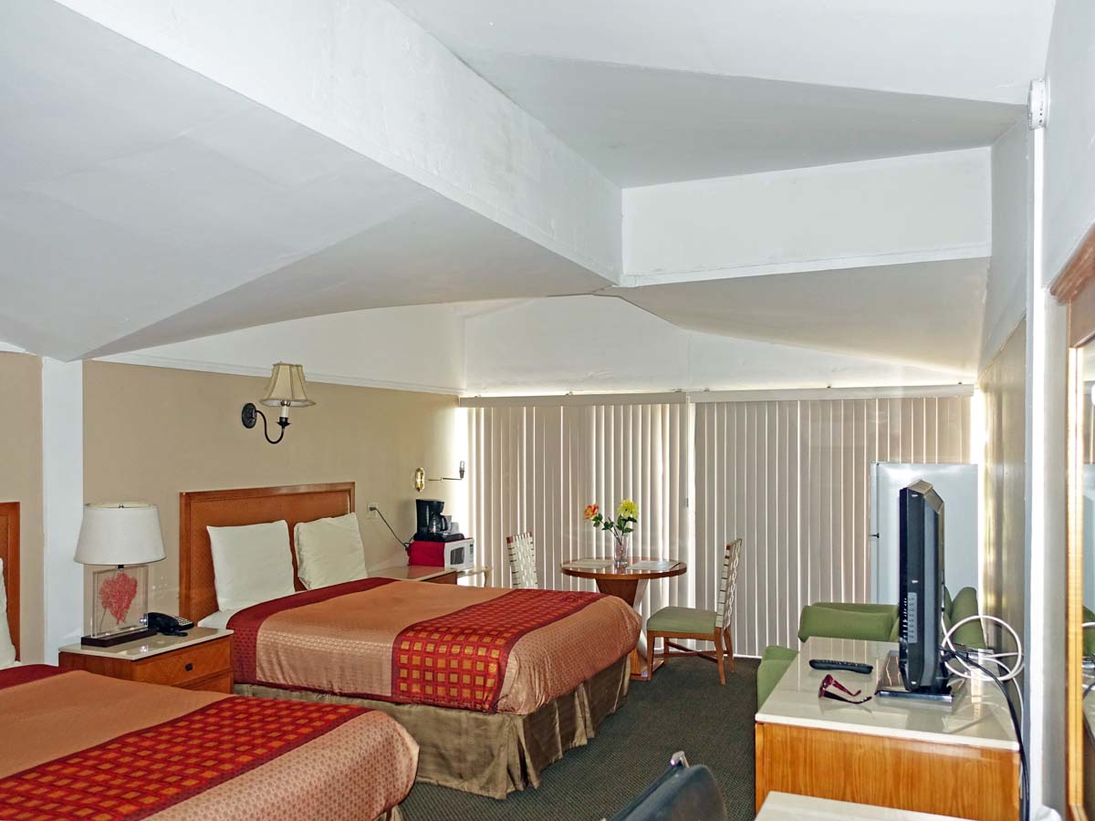 Interior view 3 of Warm Mineral Springs Inn showing the thin-shell concrete roof in January 2019.