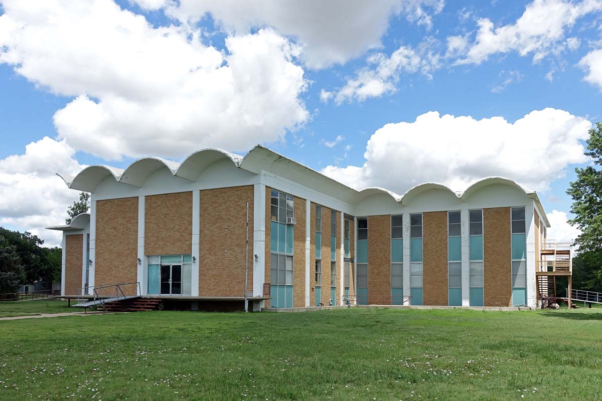General view 2 of St. Francis Seminary showing the thin-shell concrete roof in June 2023.