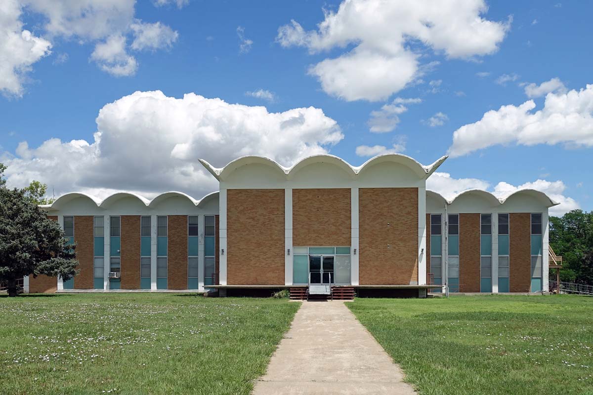 General view 3 of St. Francis Seminary showing the thin-shell concrete roof in June 2023.