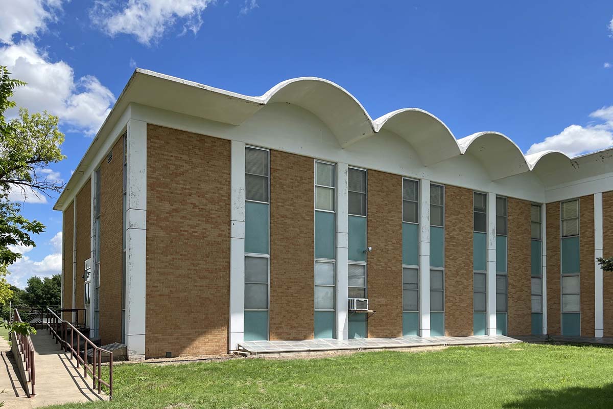 General view 5 of St. Francis Seminary showing the thin-shell concrete roof in June 2023.