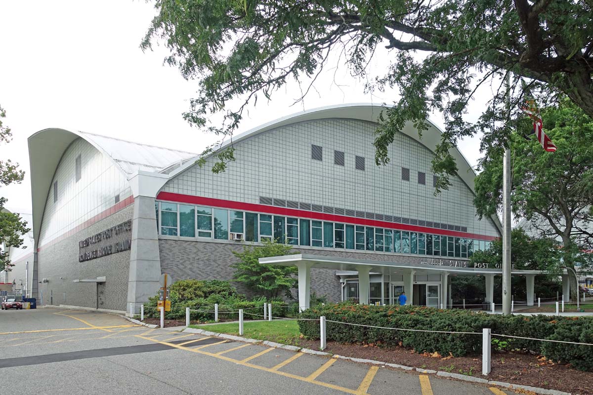 General view 1 of the Providence postal facility showing the thin-shell concrete roof in August 2019.