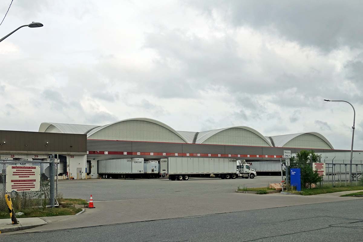 General view 1 of the Providence postal facility showing the thin-shell concrete roof in August 2019.