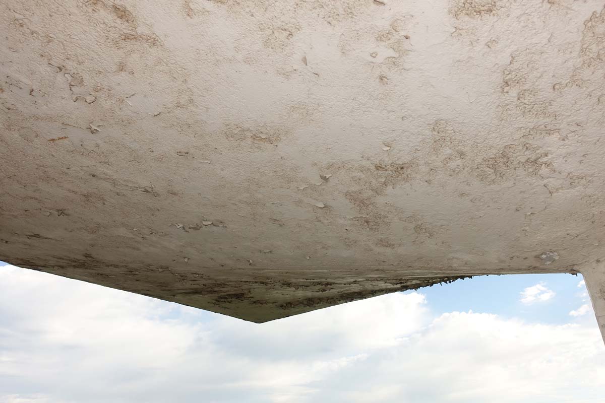 General view 3 of Jolly Rest Area Shelters showing the thin-shell concrete roof in April 2019.